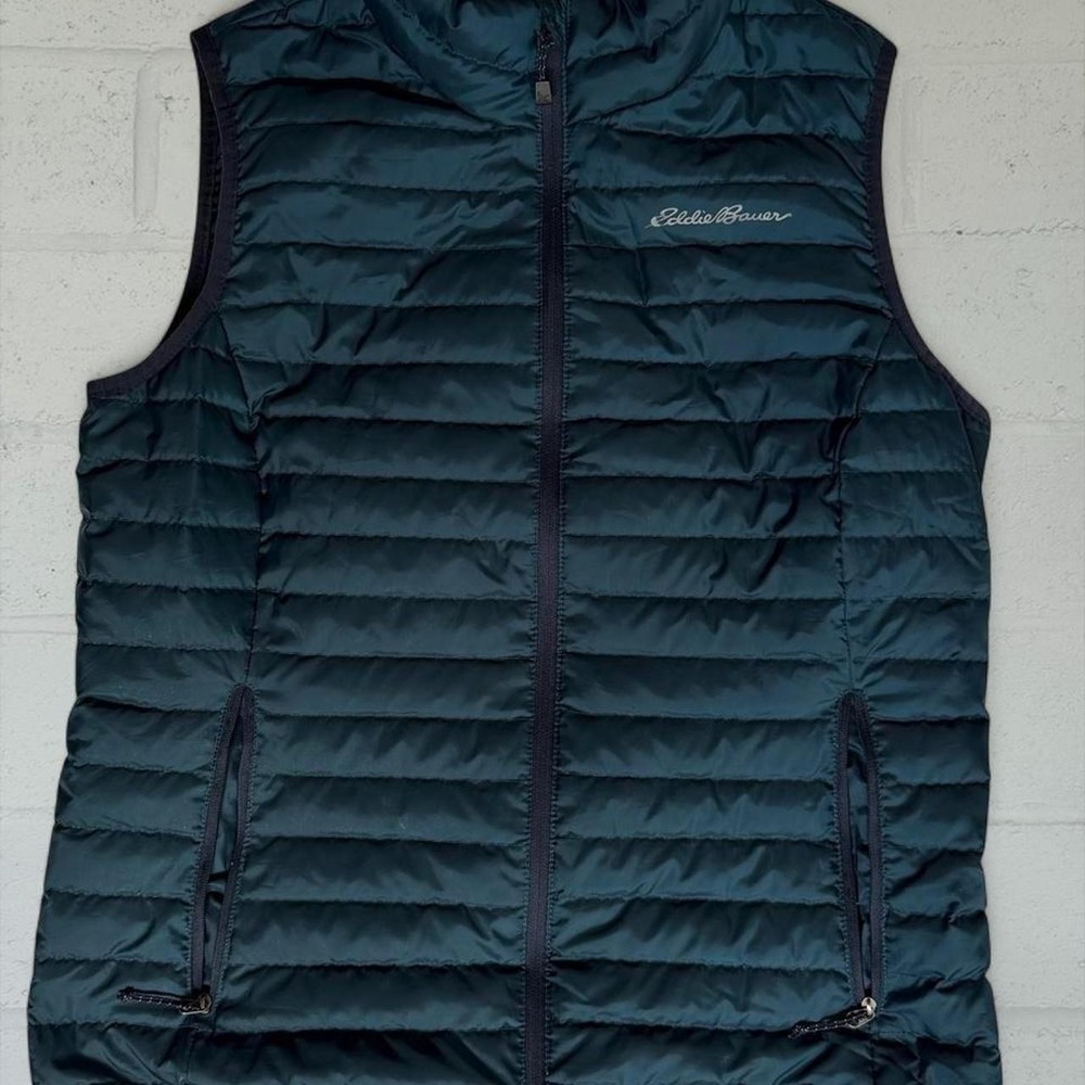 Eddie Bauer EB650 Down Puffer Vest Womens Medium Dark Teal Blue Gorpcore Zip